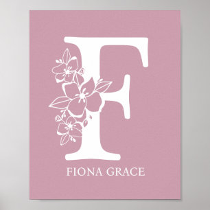 Floral Monogram Letter F Name Nursery Modern  Poster