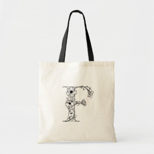 Floral Monogram Letter F Reusable Canvas  Tote Bag