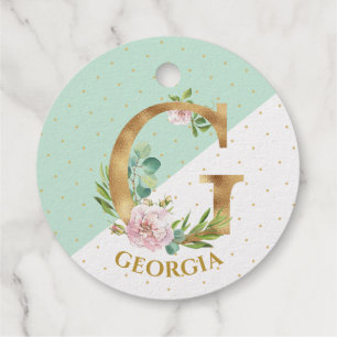 Floral monogram letter G for Fiona Favour Tags