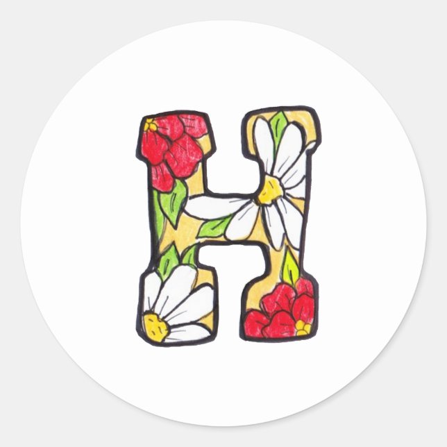Floral Monogram Letter "H" Classic Round Sticker (Front)