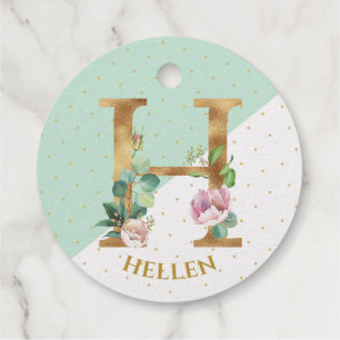 Floral monogram letter H for Hellen Favour Tags