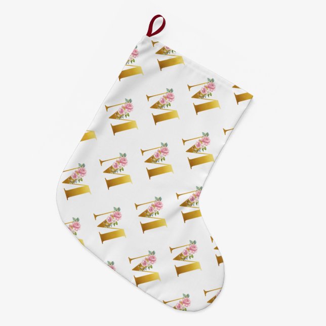 Floral Monogram Letter M Botanical Large Christmas Stocking (Front (Hanging))