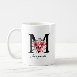 Floral Monogram Letter M Margaret Custom Name Coff Coffee Mug