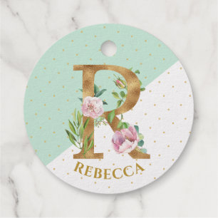 Floral monogram letter R for Rebecca Favour Tags