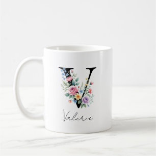 Floral Monogram – Letter V Coffee Mug