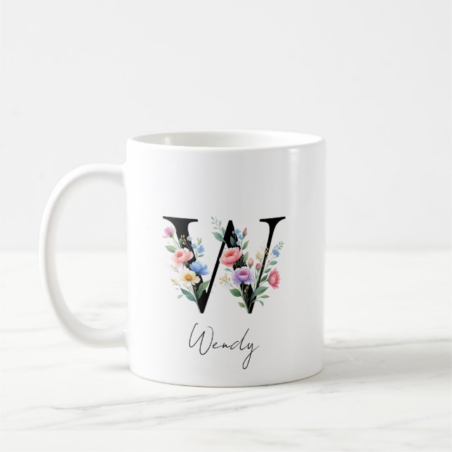  Floral Monogram – Letter W Coffee Mug (Left)