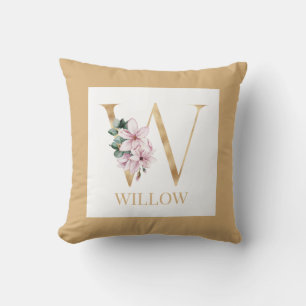 Floral monogram letter W Cushion