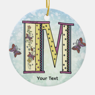 floral Monogram M Ceramic Tree Decoration
