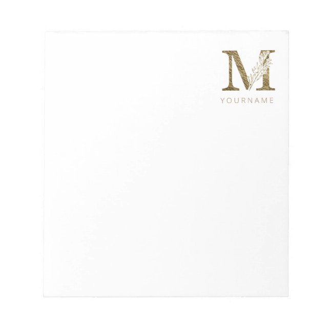 Floral Monogram M Elegant Gold Foliage Notepad (Front)