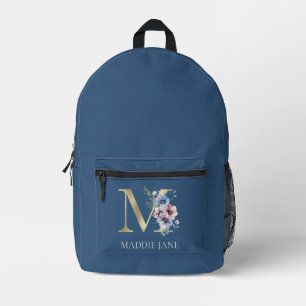 Floral Monogram M Name  Printed Backpack
