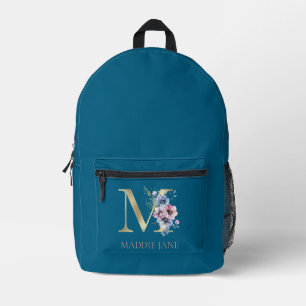 Floral Monogram M Name Printed Backpack