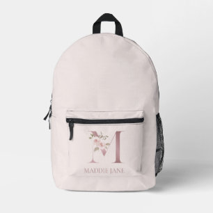 Floral Monogram M Name Printed Backpack