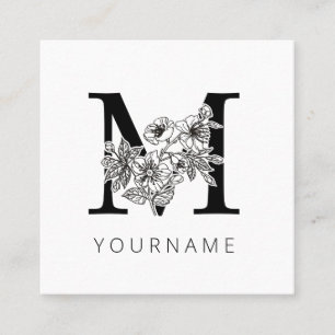 Floral Monogram M Sakura Cherry Blossoms Square Business Card