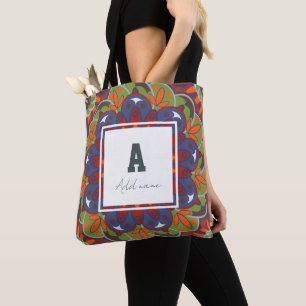 Floral Monogram Mandala Custom name Tote Bag