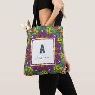 Floral Monogram Mandala Custom name  Tote Bag