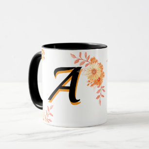  Floral Monogram Mug – Elegant Letter A Coffee Cup