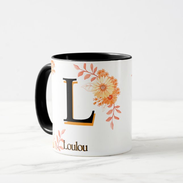 Floral Monogram Mug – Elegant Letter L Coffee Cup (Front Left)