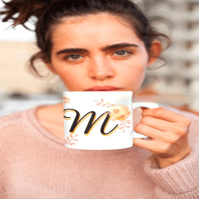 Floral Monogram Mug –Elegant Letter M-writ u name (Creator Uploaded)