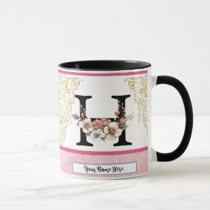 Floral Monogram Mug – Letter H Personalized Gift