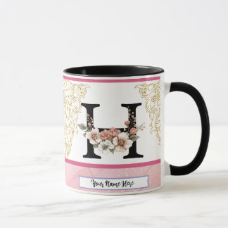 Floral Monogram Mug – Letter H Personalized Gift