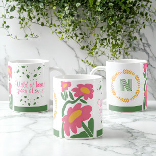 Floral Monogram Mug - Wild at Heart, Green at Soul