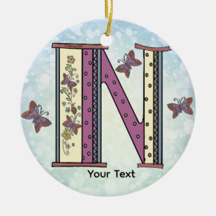 floral Monogram N Ceramic Tree Decoration