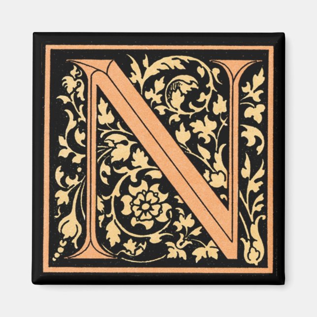 Floral Monogram 'N' - Magnet (Front)