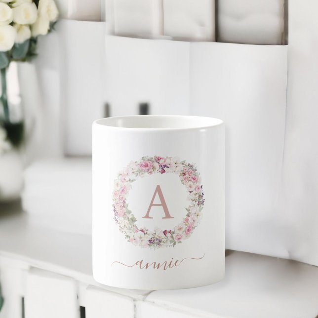 Floral, Monogram, Name Coffee Mug (Creator Uploaded)
