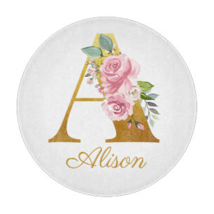Floral Monogram Name Initial Botanical Custom Cutting Board