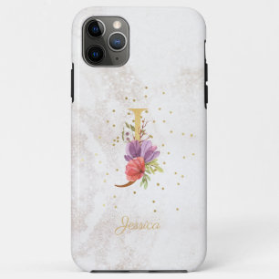 Floral Monogram Name Initial J Letter Personalise iPhone 11 Pro Max Case