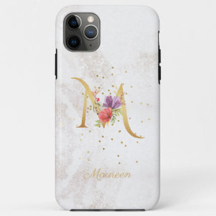 Floral Monogram Name Initial M Letter Personalise iPhone 11 Pro Max Case