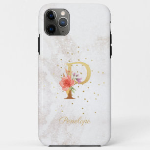 Floral Monogram Name Initial P Letter Personalise iPhone 11 Pro Max Case