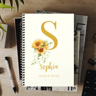 Floral monogram name initial personalised notebook