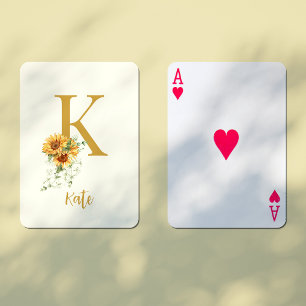 Floral monogram name initial personalised playing cards