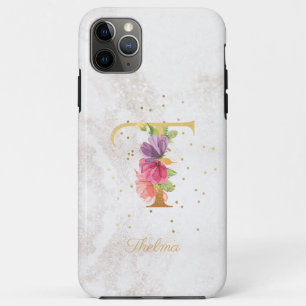 Floral Monogram Name Initial T Letter Personalise iPhone 11 Pro Max Case