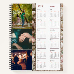 Floral Monogram name & three photos calendar 2022  Notebook