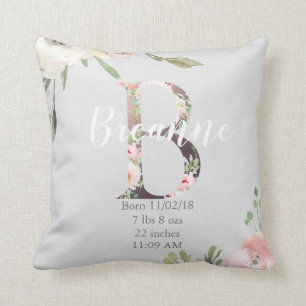 Floral Monogram Nursery Pillow   Letter B