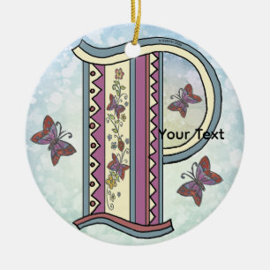 floral Monogram P Ceramic Tree Decoration