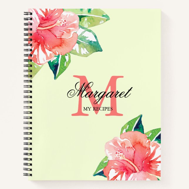 Floral Monogram Personal Cooking Recipes Notebook (Front)