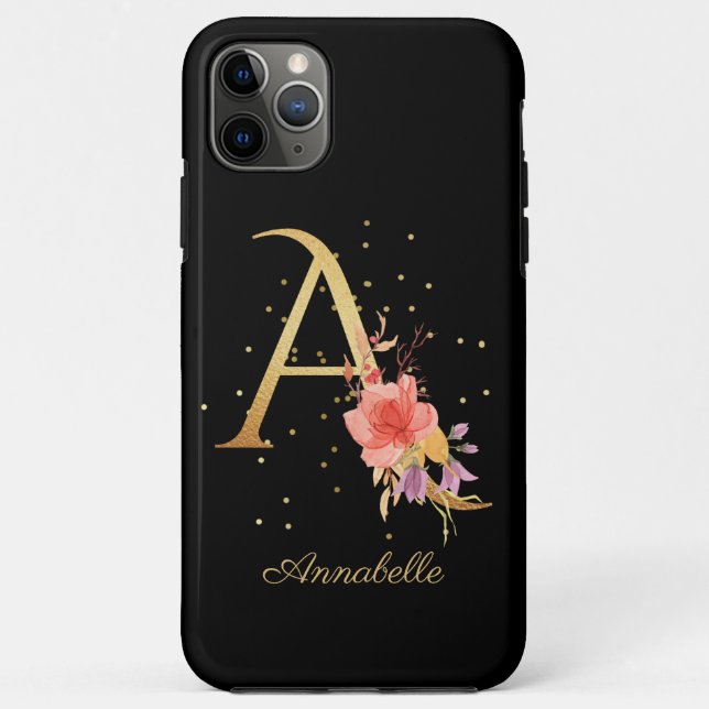 Floral Monogram Personalise Name Initial A Letter Case-Mate iPhone Case (Back)
