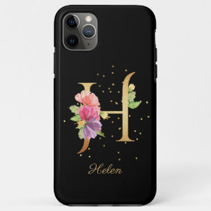 Floral Monogram Personalise Name Initial H Letter iPhone 11 Pro Max Case