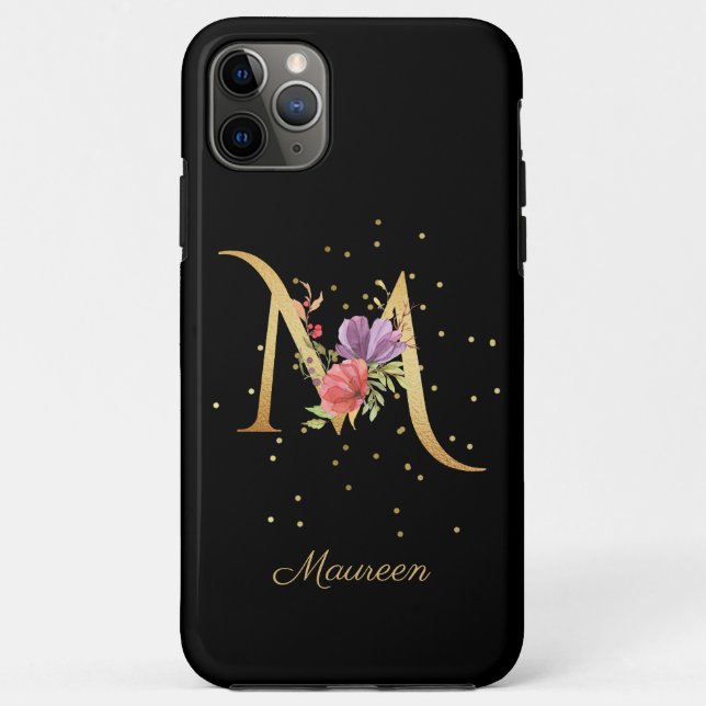 Floral Monogram Personalise Name Initial M Letter Case-Mate iPhone Case (Back)