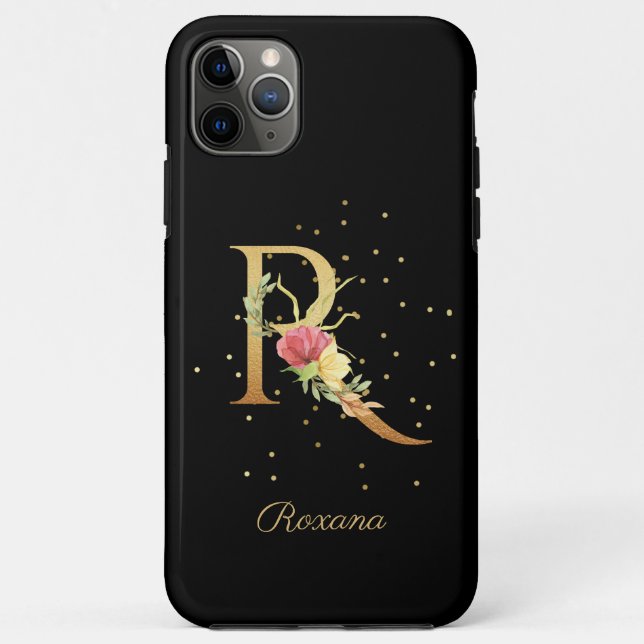 Floral Monogram Personalise Name Initial R Letter Case-Mate iPhone Case (Back)