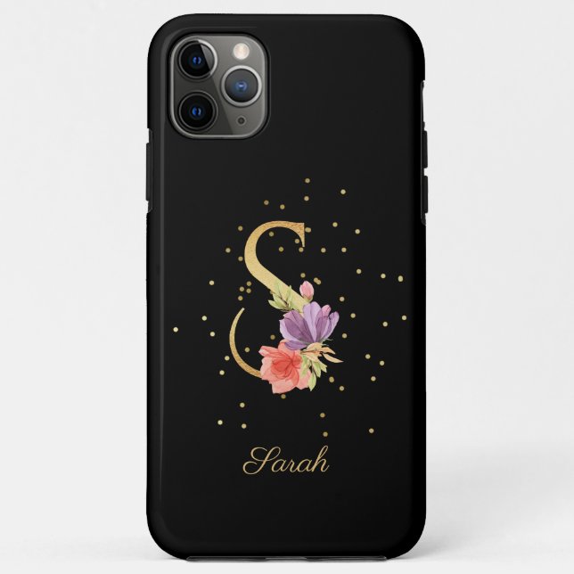 Floral Monogram Personalise Name Initial S Letter Case-Mate iPhone Case (Back)