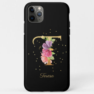 Floral Monogram Personalise Name Initial T Letter iPhone 11 Pro Max Case