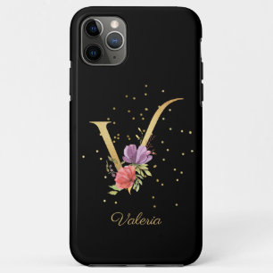 Floral Monogram Personalise Name Initial V Letter iPhone 11 Pro Max Case