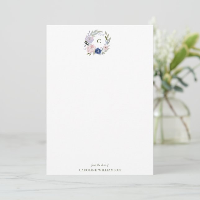 Floral Monogram Personalised From the Desk Of Card (Standing Front)