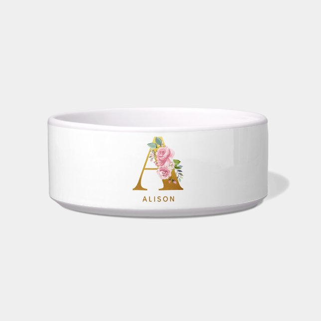Floral Monogram Pet Name Custom Bowl (Front)