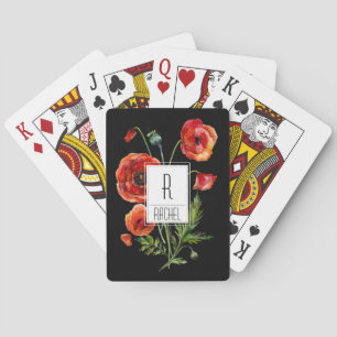 Floral Monogram Playing Cards Red Poppy Flowers