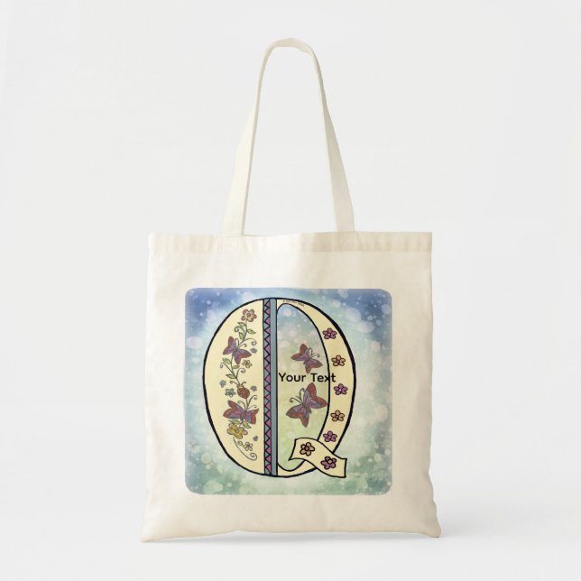 floral Monogram Q  Tote Bag (Front)